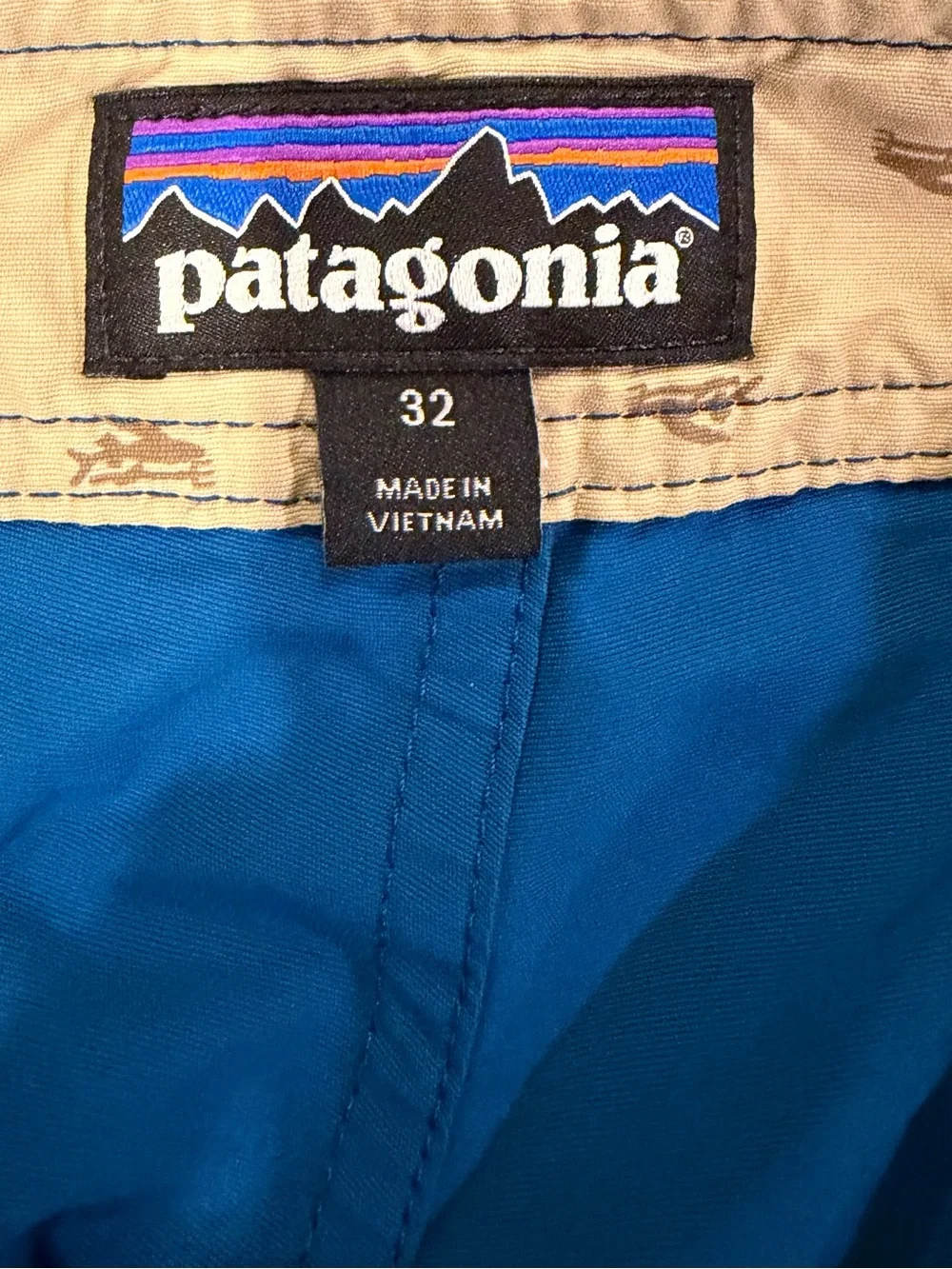 Patagonia Blue Board Shorts with Yellow Drawcord size 32